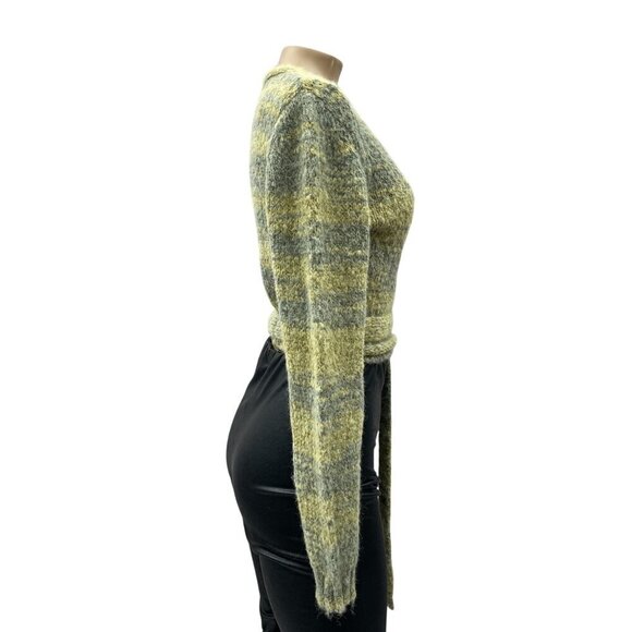 Cotton On Striped Knit Faux Wrap Crop Cardigan Sweater Green Marled Soft Women S - Picture 3 of 11